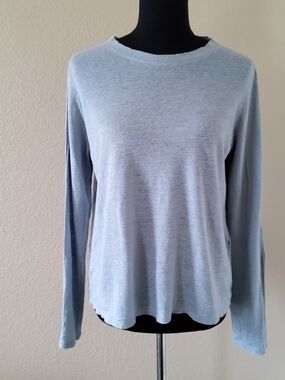 Eileen Fisher Grey 100% Organic Linen Long Sleeve Tee​ Top Size S EUC